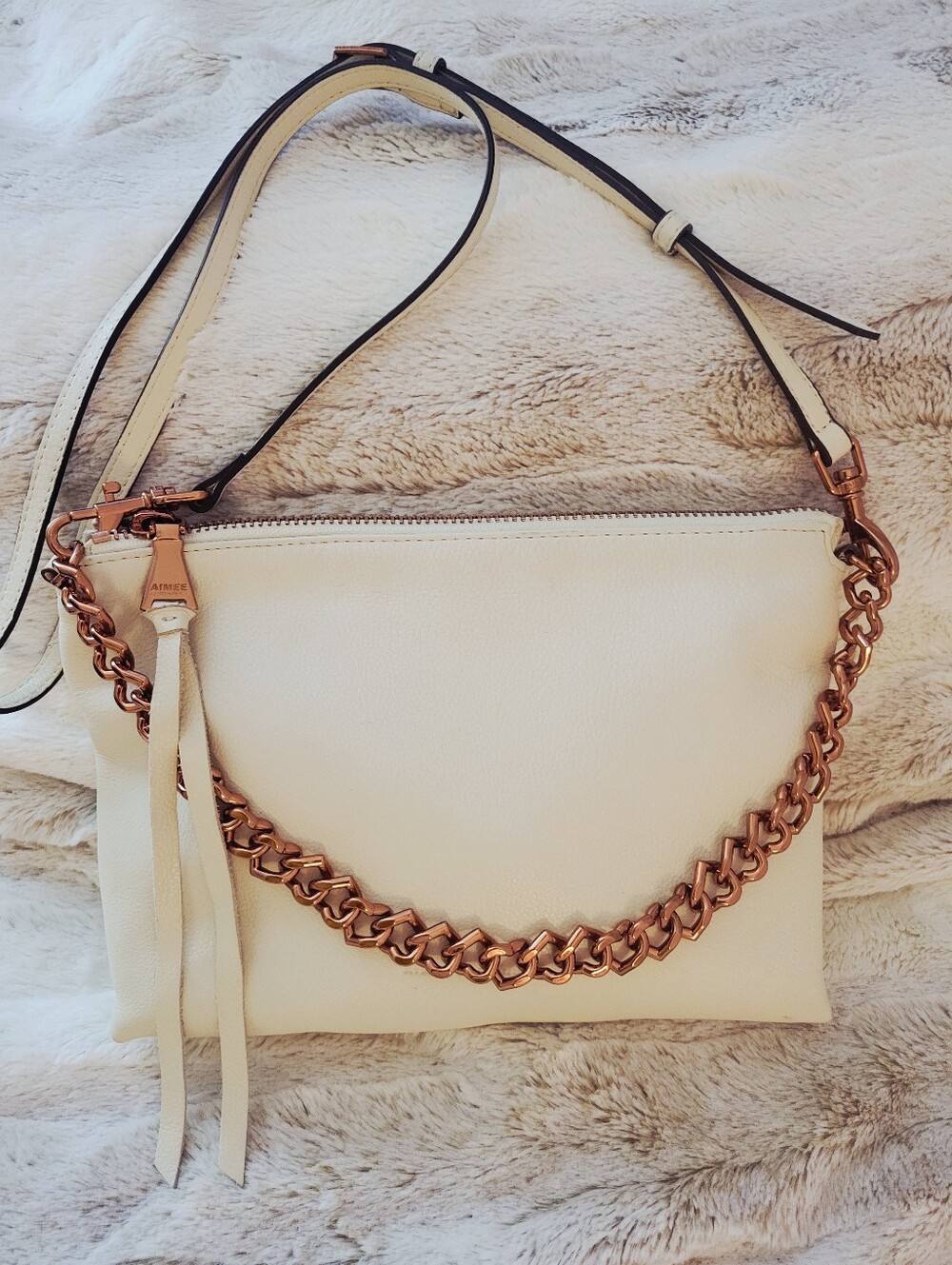 Aimee Kestenberg Mystro Heart Chain Convertible Leather Crossbody Bag Cream